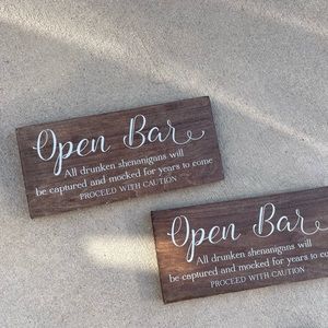 Wedding Sign - Open Bar- Wooden